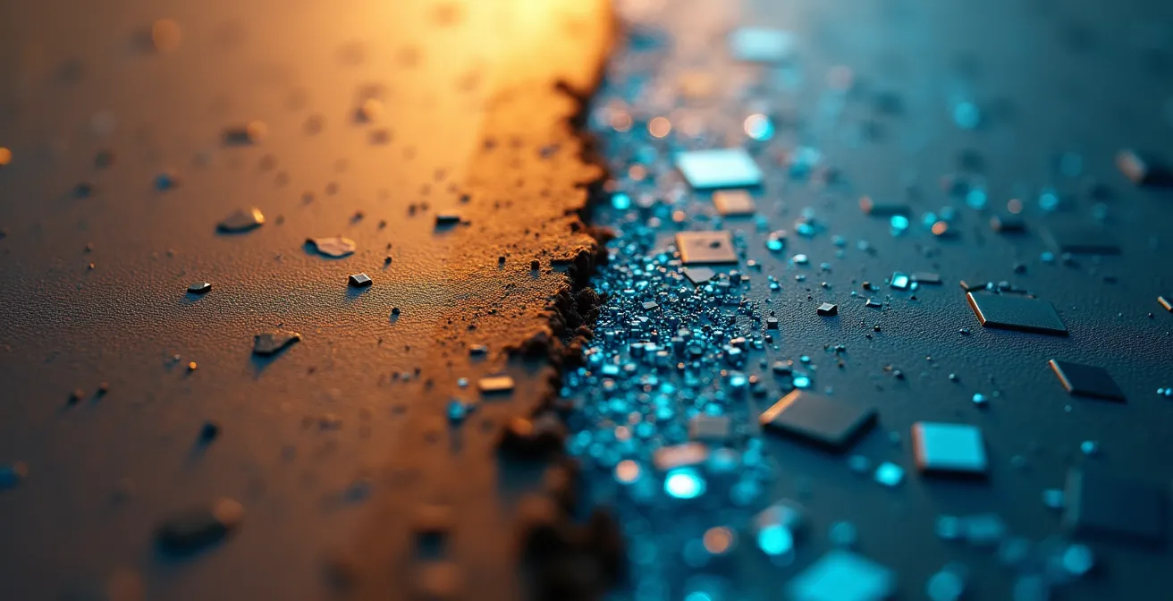 Détail macro d'une transformation progressive matérialisée