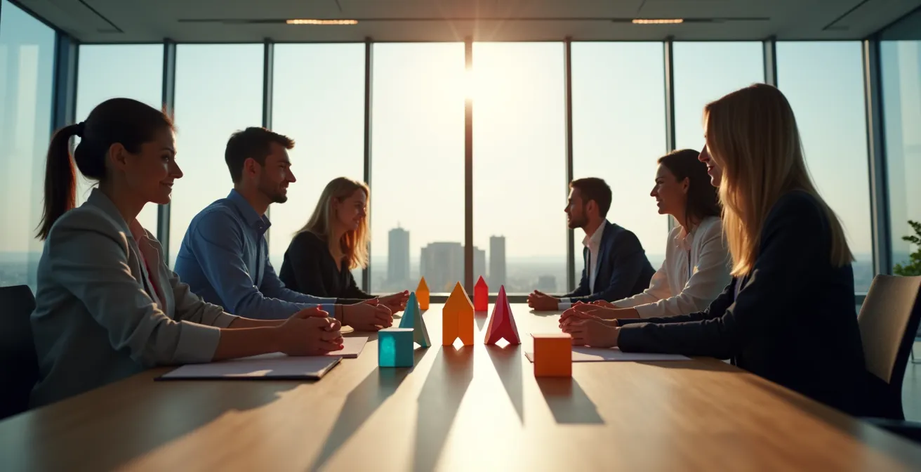 Équipe en réunion collaborative autour d'une table moderne